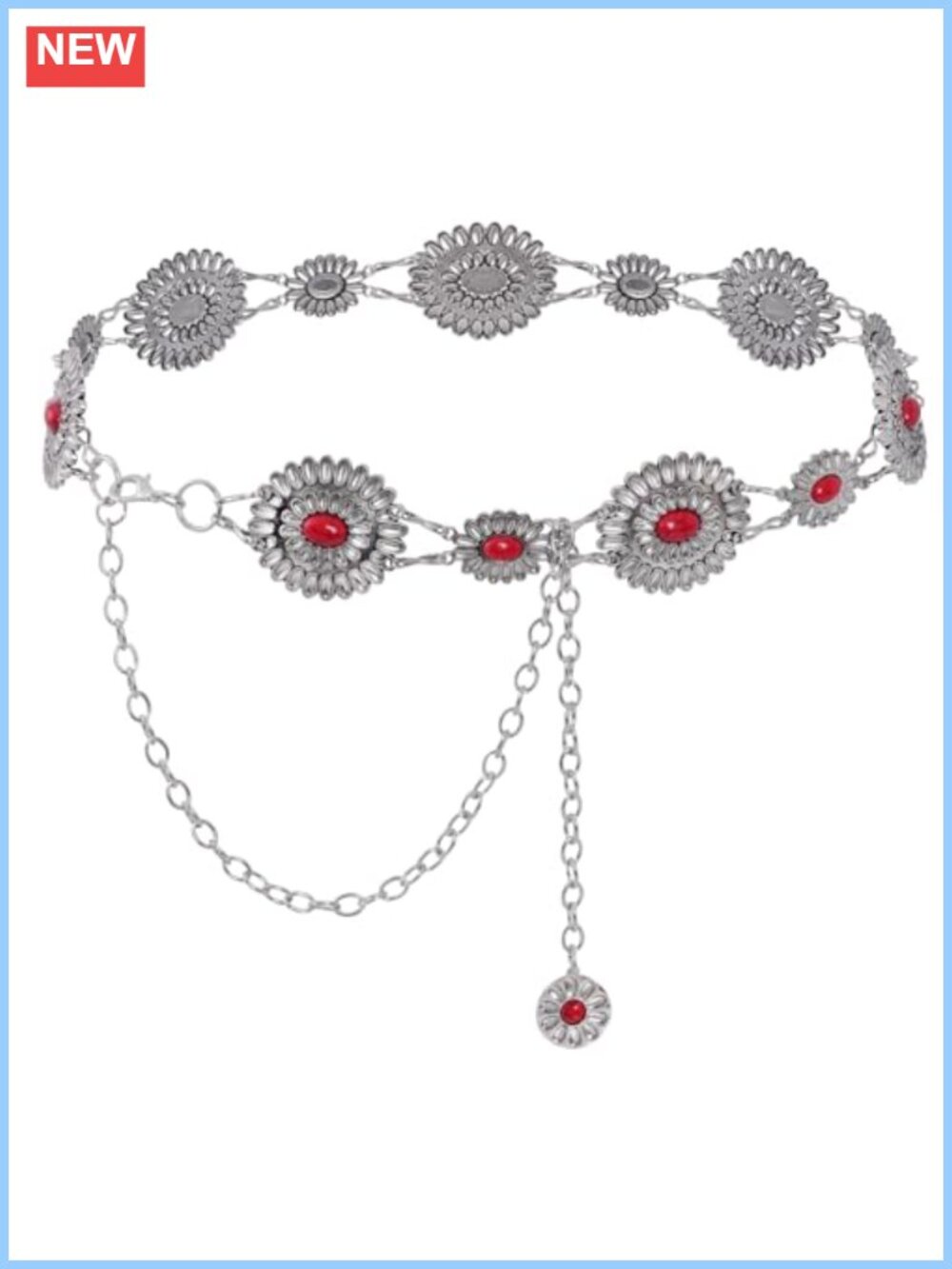 Metal Concho Chain Belt Adjustable Western Style for Dresses Jeans
